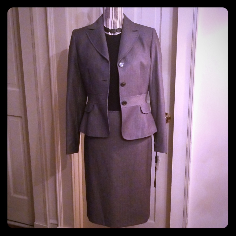 Women's grey pinstripe skirt suit